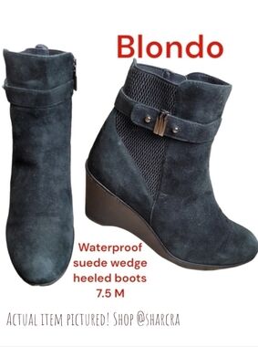 Blondo Women's wedge heeled ankle boots waterproof suede leather zip 7.5 black